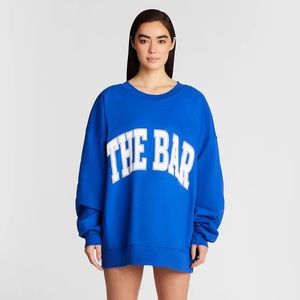 The Bar Varsity Sweatshirt, Cobalt Blue. Oversized Boyfriend Fit.